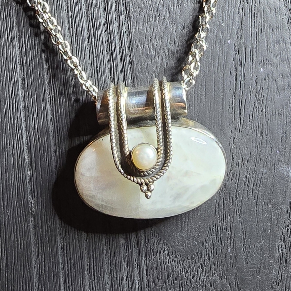 Sterling Silver Moonstone & Pearl Pendant ONY